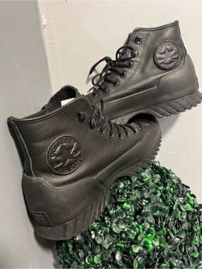 Converse Black Leather Platform High-Top Boots